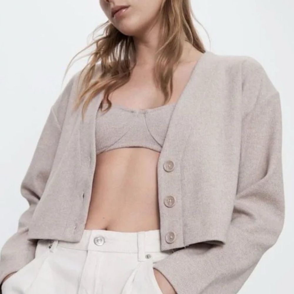 Zara Button-Up Cropped Cardigan Top Small - Picture 3 of 4